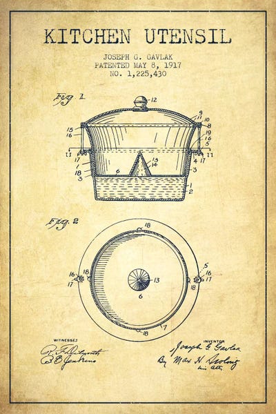 Food & Drink Blueprints: Kitchen Utensil Vintage Patent Blueprint by Aged Pixel