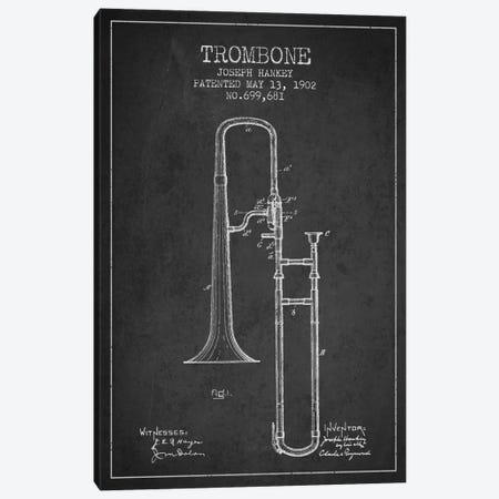 Trombone Charcoal Patent Blueprint Canvas Print #ADP824} by Aged Pixel Canvas Wall Art