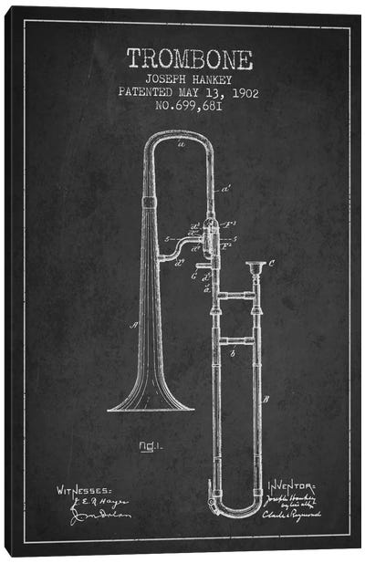 Trombone Charcoal Patent Blueprint Canvas Art Print - Aged Pixel: Music