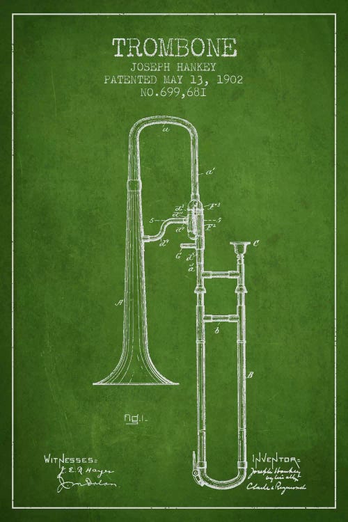 Trombone Green Patent Blueprint