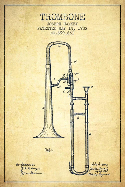 Trombone Vintage Patent Blueprint