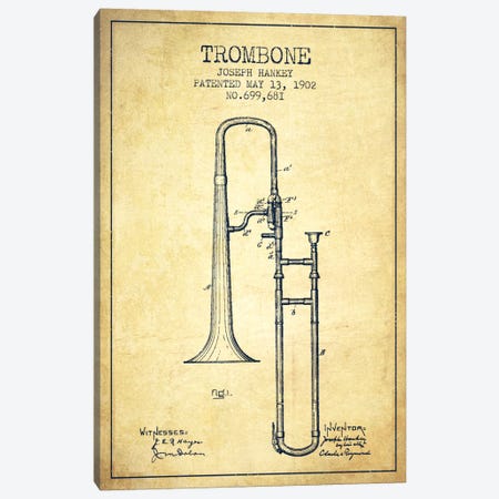 Trombone Vintage Patent Blueprint Canvas Print #ADP828} by Aged Pixel Canvas Art Print