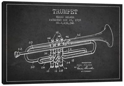 Trumpet Charcoal Patent Blueprint Canvas Art Print - Aged Pixel
