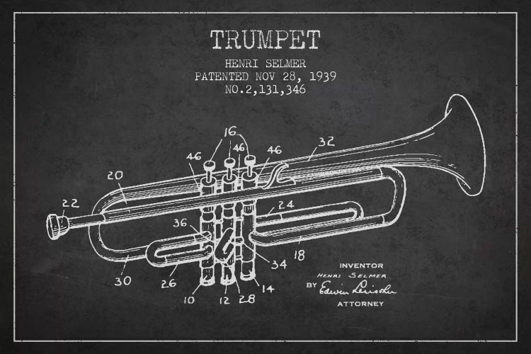 Trumpet Charcoal Patent Blueprint