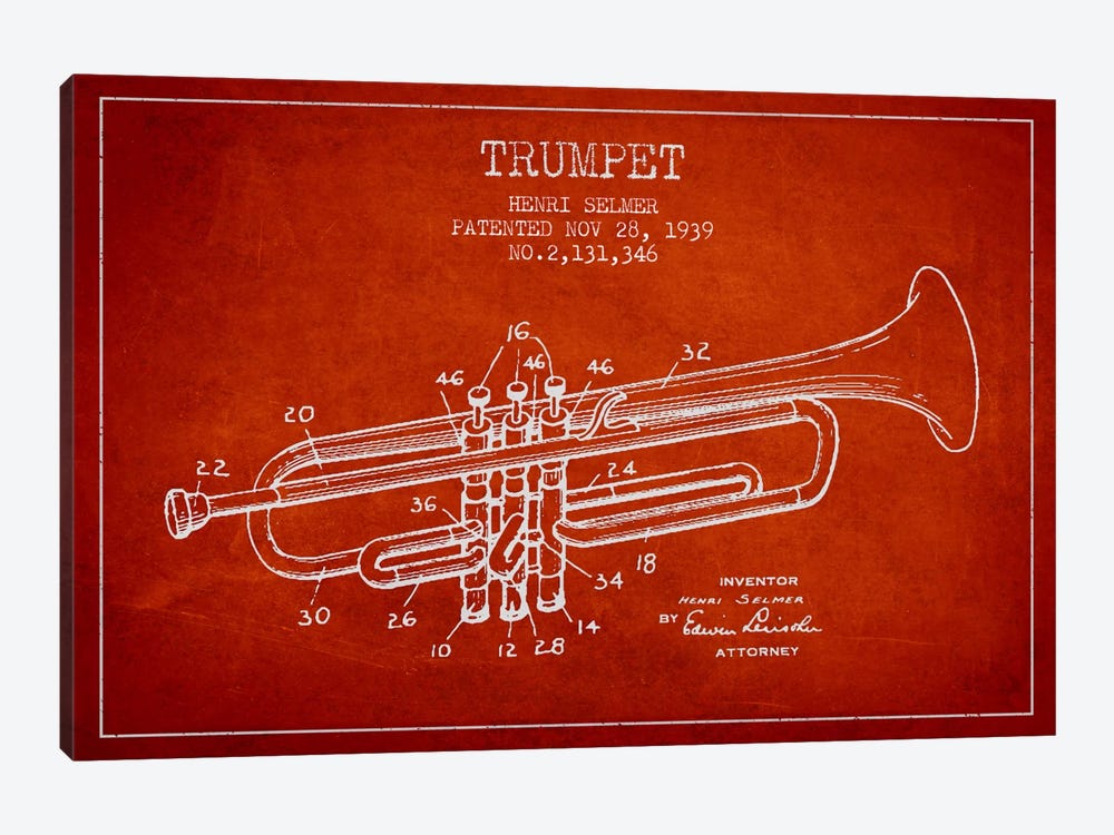 Trumpet Red Patent Blueprint by Aged Pixel 1-piece Art Print