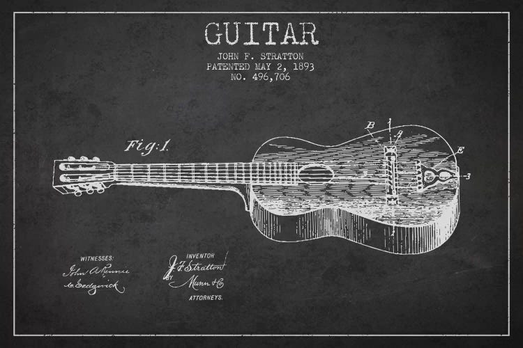 Guitar Charcoal Patent Blueprint by Aged Pixel wall art