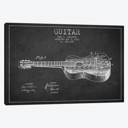 Guitar Charcoal Patent Blueprint Canvas Print #ADP834} by Aged Pixel Canvas Print