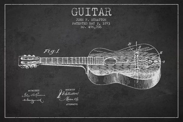 Music Blueprints: Guitar Charcoal Patent Blueprint by Aged Pixel