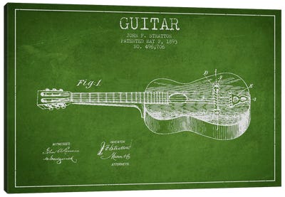 Guitar Green Patent Blueprint Canvas Art Print - Music Blueprints