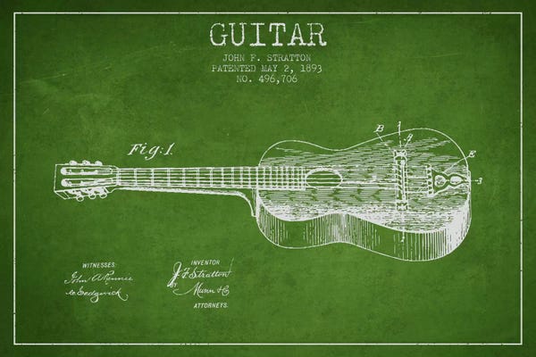Music Blueprints: Guitar Green Patent Blueprint by Aged Pixel