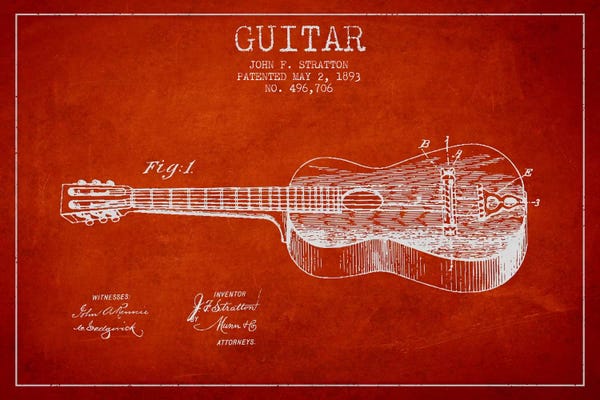 Music Blueprints: Guitar Red Patent Blueprint by Aged Pixel
