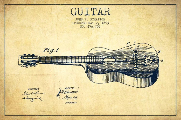 Guitar Vintage Patent Blueprint by Aged Pixel wall art