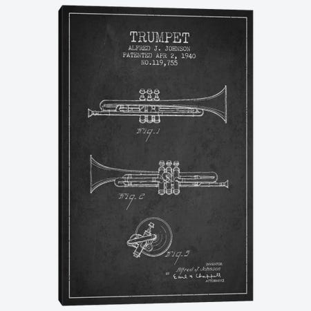 Trumpet Charcoal Patent Blueprint Canvas Print #ADP839} by Aged Pixel Canvas Wall Art