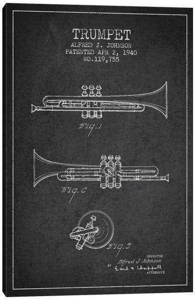 Trumpet Charcoal Patent Blueprint Canvas Art Print - Music Blueprints