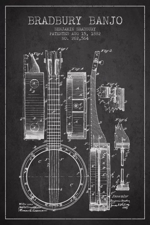 Banjo Charcoal Patent Blueprint