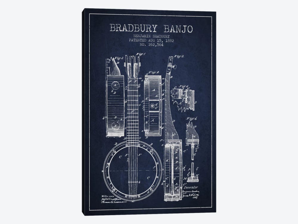 Banjo Navy Blue Patent Blueprint by Aged Pixel 1-piece Canvas Art