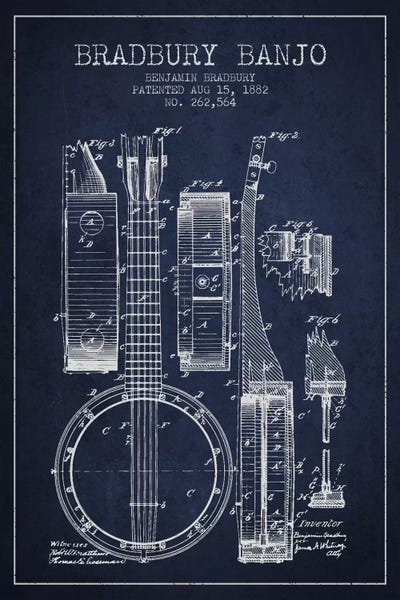 Aged Pixel: Banjo Navy Blue Patent Blueprint by Aged Pixel