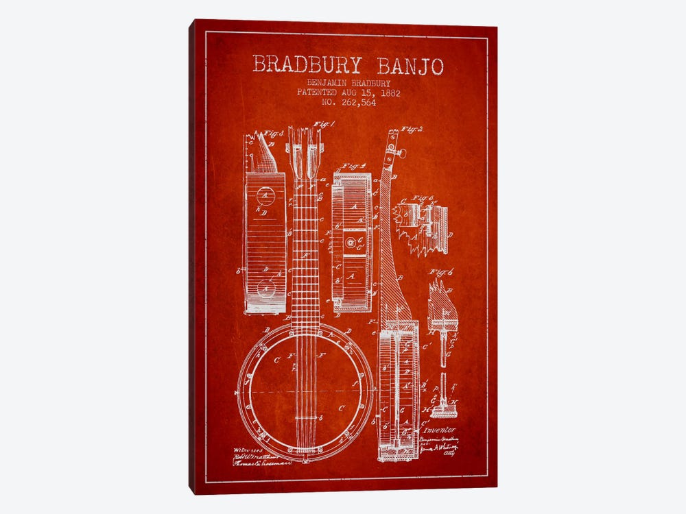 Banjo Red Patent Blueprint by Aged Pixel 1-piece Art Print