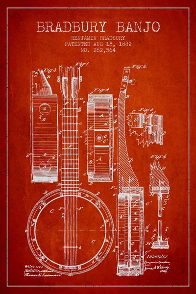 Music Blueprints: Banjo Red Patent Blueprint by Aged Pixel