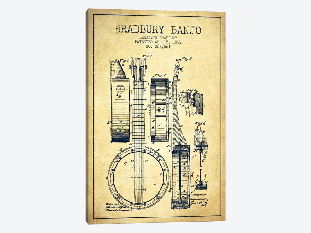 Banjo Vintage Patent Blueprint by Aged Pixel 1-piece Canvas Art