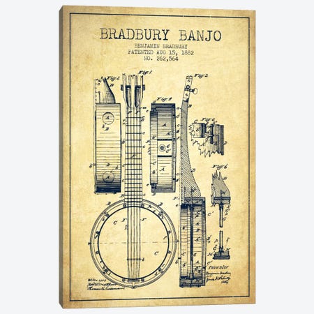 Banjo Vintage Patent Blueprint Canvas Print #ADP848} by Aged Pixel Art Print