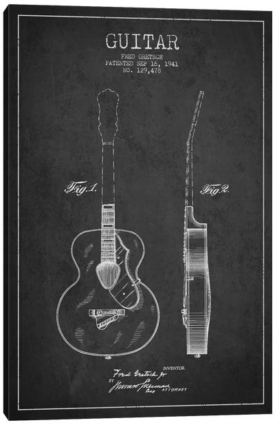 Guitar Charcoal Patent Blueprint Canvas Art Print - Guitar Art