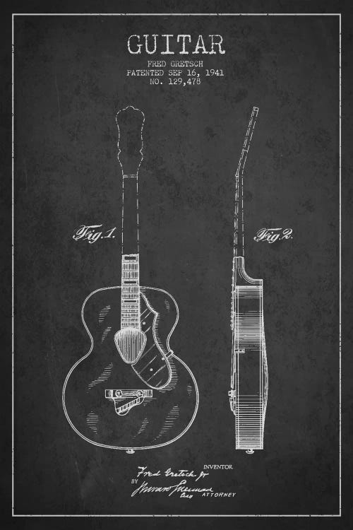 Guitar Charcoal Patent Blueprint