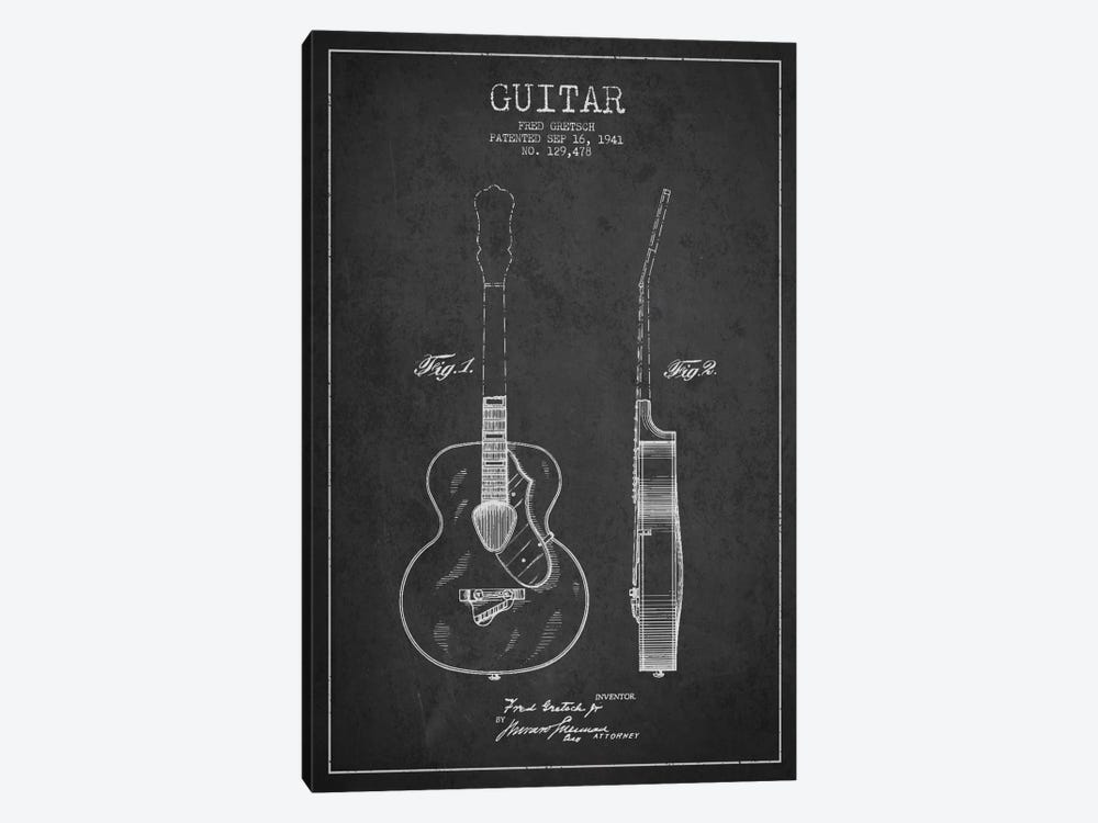 Guitar Charcoal Patent Blueprint by Aged Pixel 1-piece Art Print
