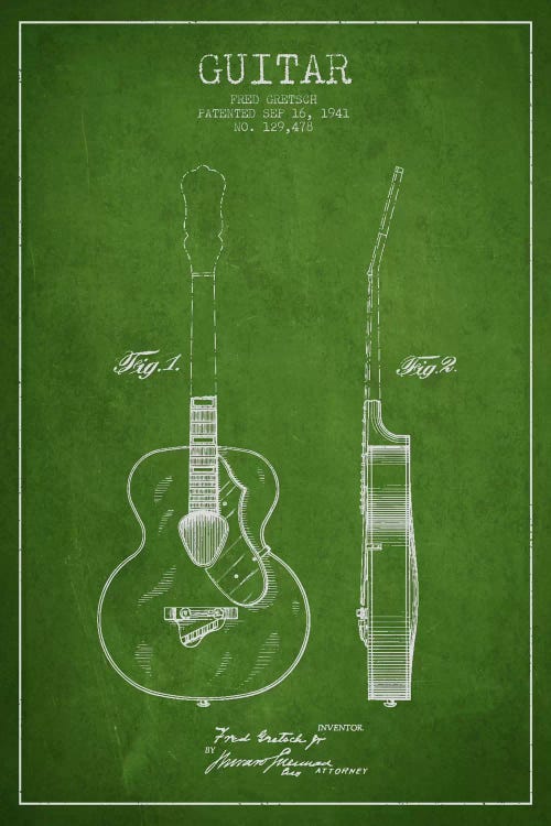 Guitar Green Patent Blueprint