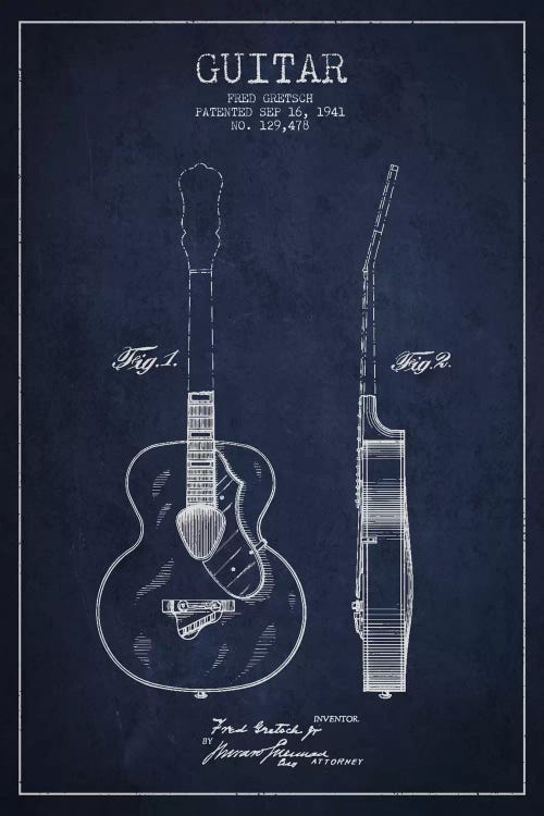 Guitar Navy Blue Patent Blueprint