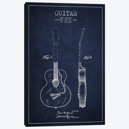 Guitar Navy Blue Patent Blueprint Canvas Print #ADP851} by Aged Pixel Canvas Artwork