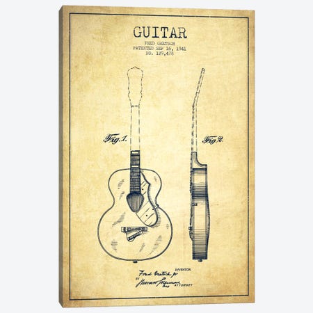 Guitar Vintage Patent Blueprint Canvas Print #ADP853} by Aged Pixel Canvas Art