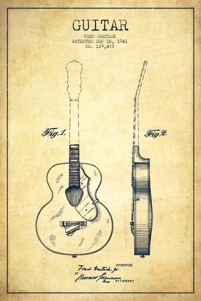 Aged Pixel: Guitar Vintage Patent Blueprint by Aged Pixel