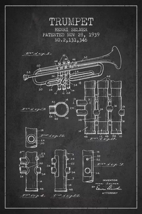 Trumpet Charcoal Patent Blueprint