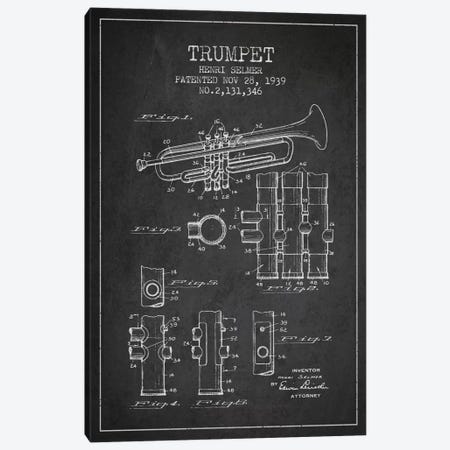 Trumpet Charcoal Patent Blueprint Canvas Print #ADP854} by Aged Pixel Canvas Print