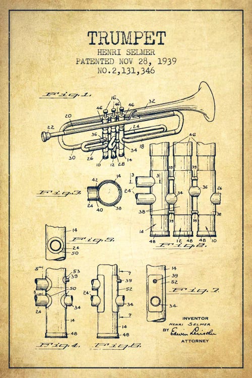 Trumpet Vintage Patent Blueprint