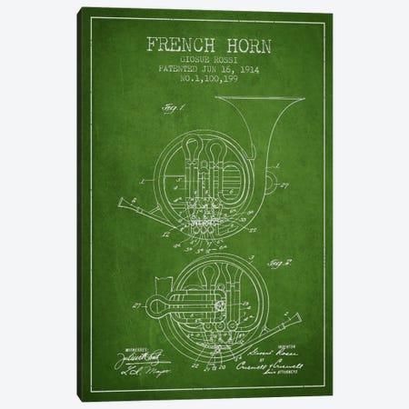 Horn Green Patent Blueprint Canvas Print #ADP860} by Aged Pixel Art Print