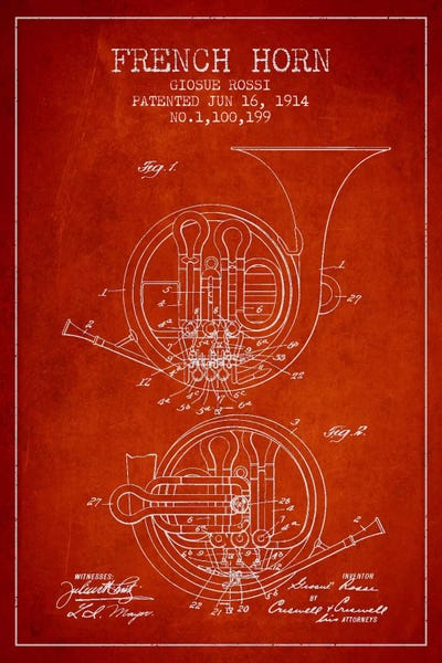 Music Blueprints: Horn Red Patent Blueprint by Aged Pixel