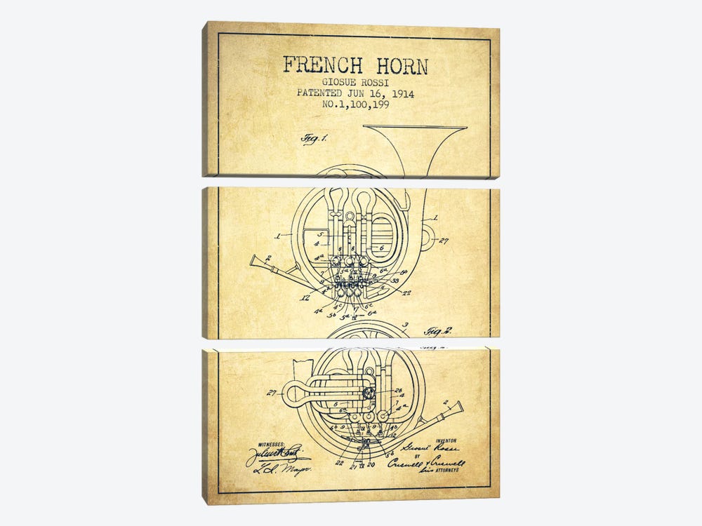 Horn Vintage Patent Blueprint by Aged Pixel 3-piece Art Print
