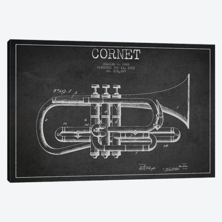 Cornet Charcoal Patent Blueprint Canvas Print #ADP864} by Aged Pixel Canvas Art