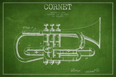 Cornet Green Patent Blueprint by Aged Pixel framed wall art