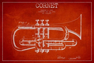 Cornet Red Patent Blueprint by Aged Pixel framed wall art