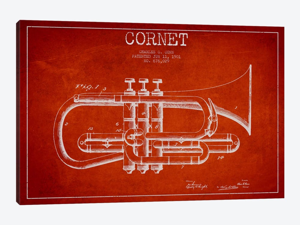 Cornet Red Patent Blueprint by Aged Pixel 1-piece Canvas Art Print