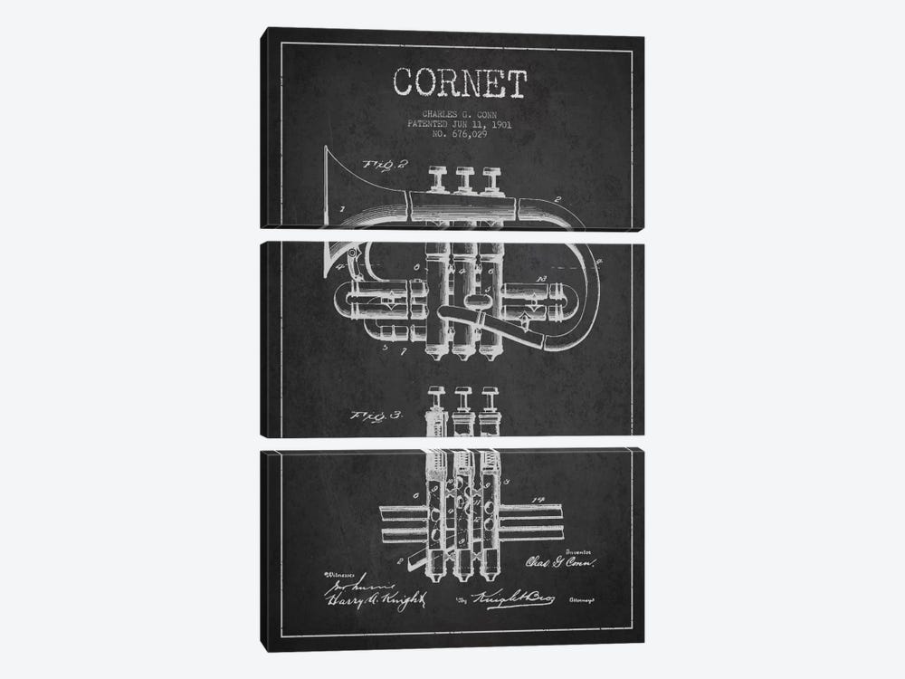 Cornet Charcoal Patent Blueprint by Aged Pixel 3-piece Canvas Print