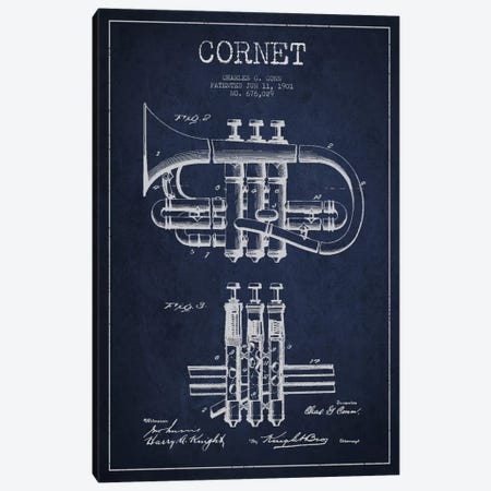 Cornet Navy Blue Patent Blueprint Canvas Print #ADP871} by Aged Pixel Canvas Art