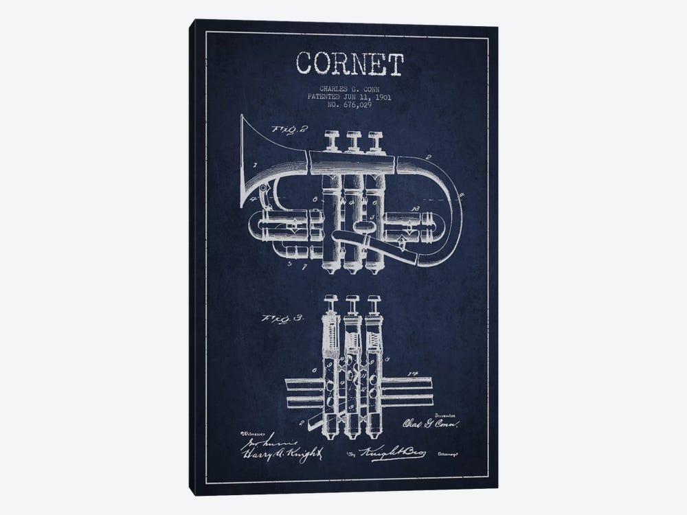Cornet Navy Blue Patent Blueprint by Aged Pixel 1-piece Canvas Art
