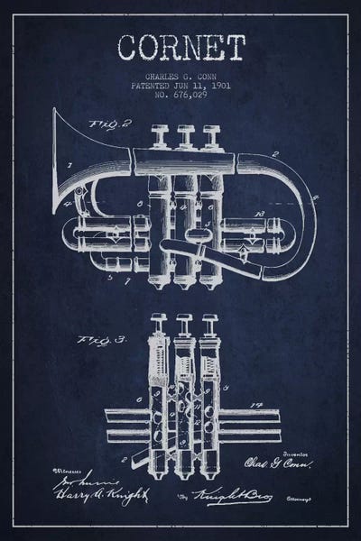 Music Blueprints: Cornet Navy Blue Patent Blueprint by Aged Pixel
