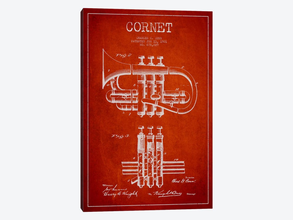 Cornet Red Patent Blueprint by Aged Pixel 1-piece Art Print