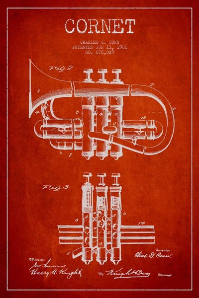 Trumpets: Cornet Red Patent Blueprint by Aged Pixel