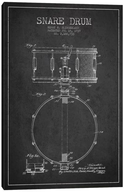 Drum Charcoal Patent Blueprint Canvas Art Print - Blueprints & Patent Sketches